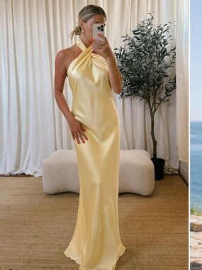 Show Me Your MuMu Yellow Satin Halter  Dress